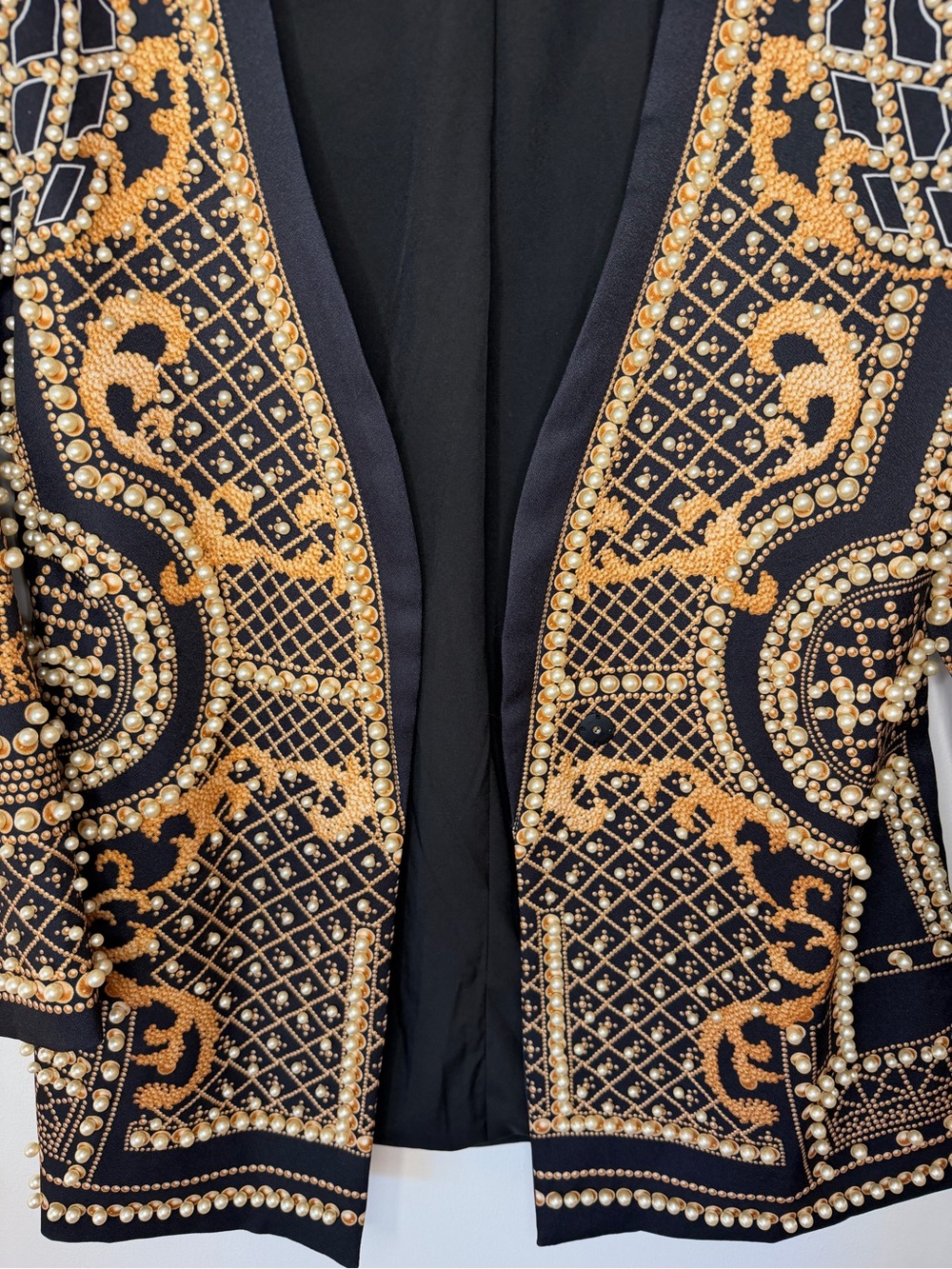 Black and Gold Embellished Open-Front Sweater Jacket woman size Large beaded - Picture 2 of 13